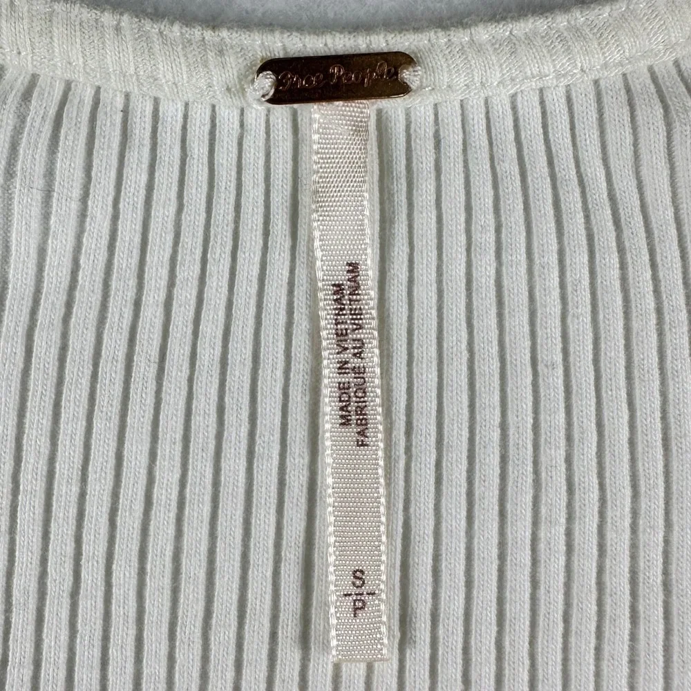 Free People White Ribbed Knit Scoop Neck Corset Top Long Sleeve Wide Cuff Small